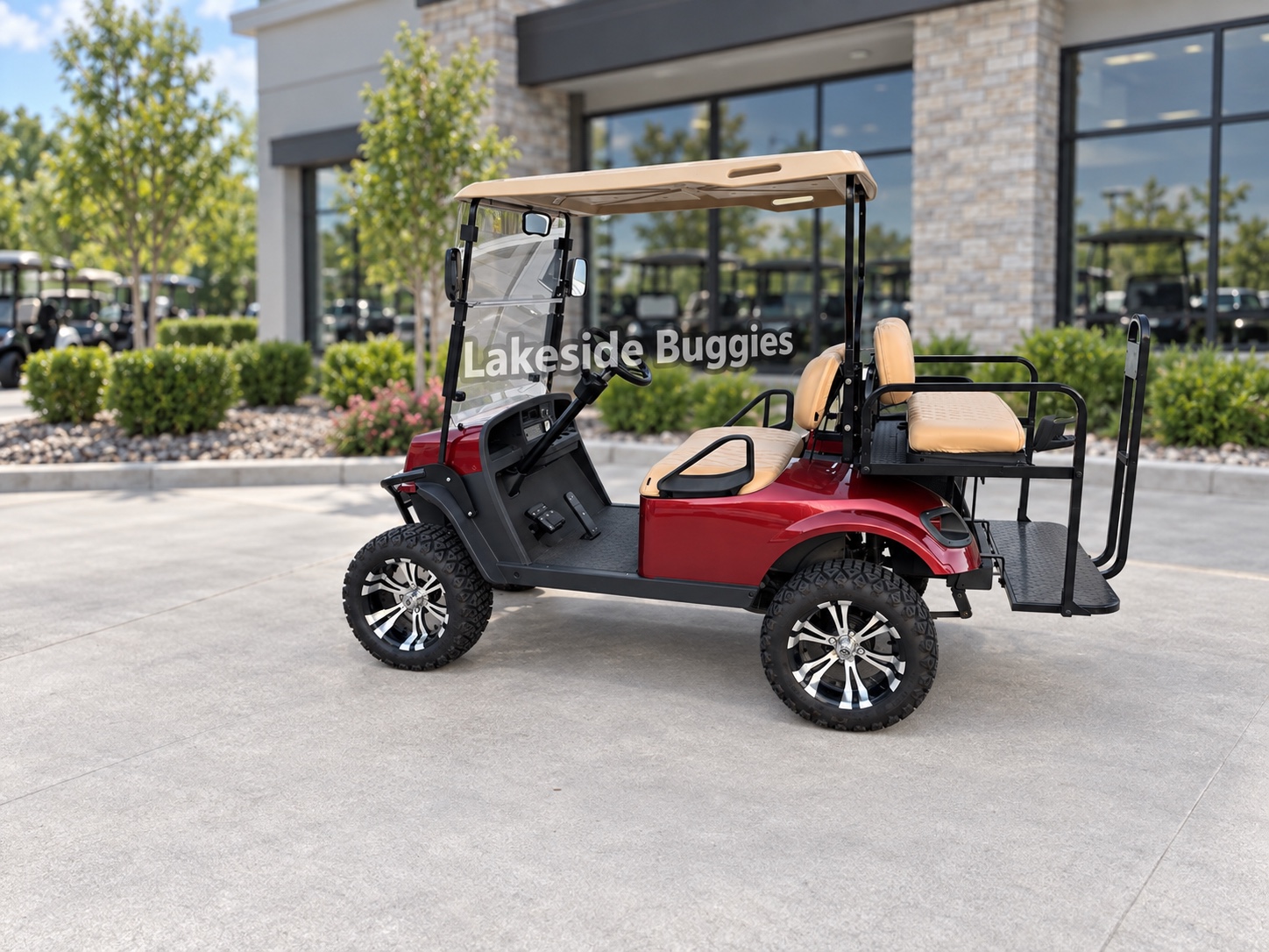 Photo 1 of 8: Full side view of the red lifted 2012 E-Z-GO TXT